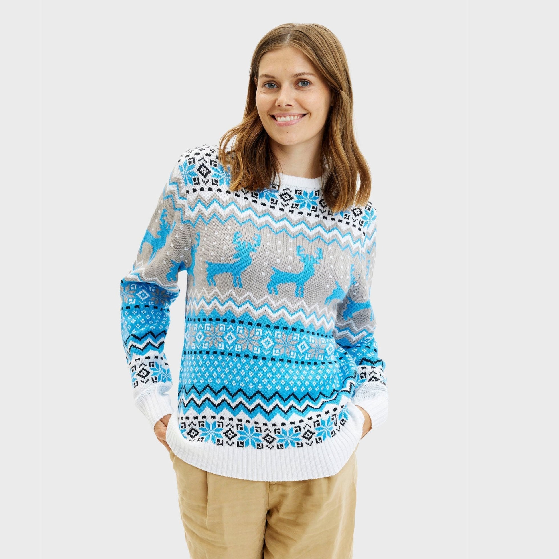 Traditioneller Weihnachtspullover Blau - Damen